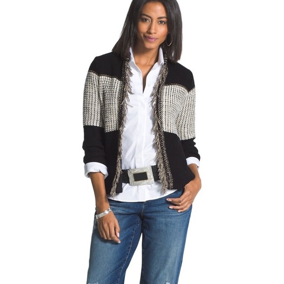 New Chico's Black and Cream Cardigan Sweater Sz 2 or L XL - Picture 1 of 15